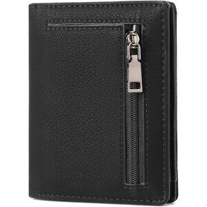 Men's 1 Type Black Genuine Leather Minimalist Wallets Card Zipper Coin Pocket